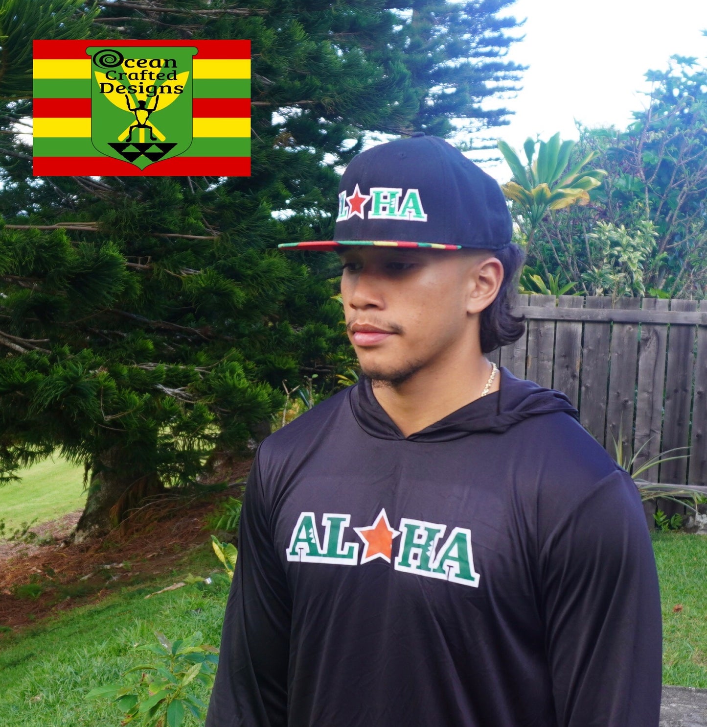 OCD Hawaii... DryFit Longsleeve "ALOHA Red Star" Hoodie